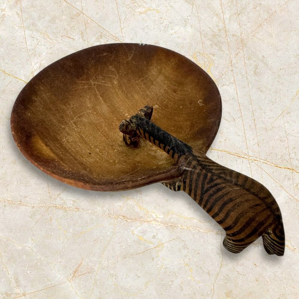 Carved Wood Decorative Bowl African Zebra Eclectic Safari Decor